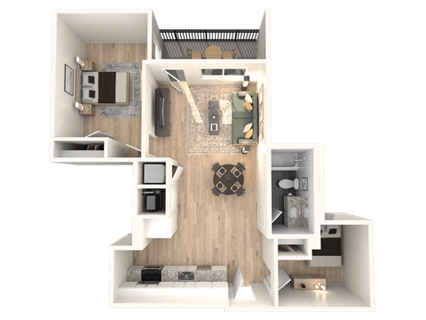 Floor plan for 2 beds, 1 bath, 802 sqft